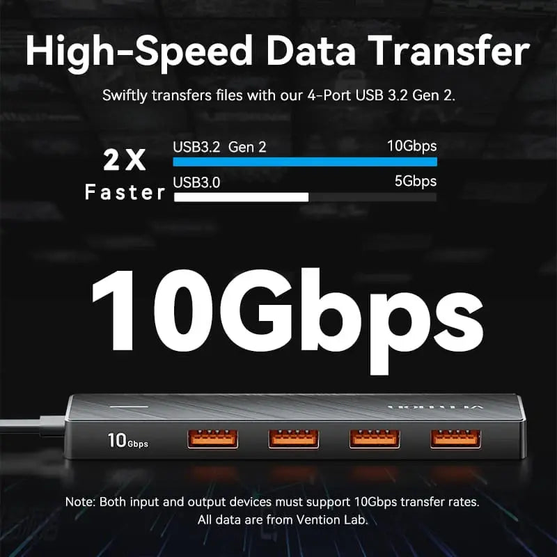 Hub Usb Tipo A 3,2 Otg 5 En 1 10gbps 15cm Para Disco Vention Negro