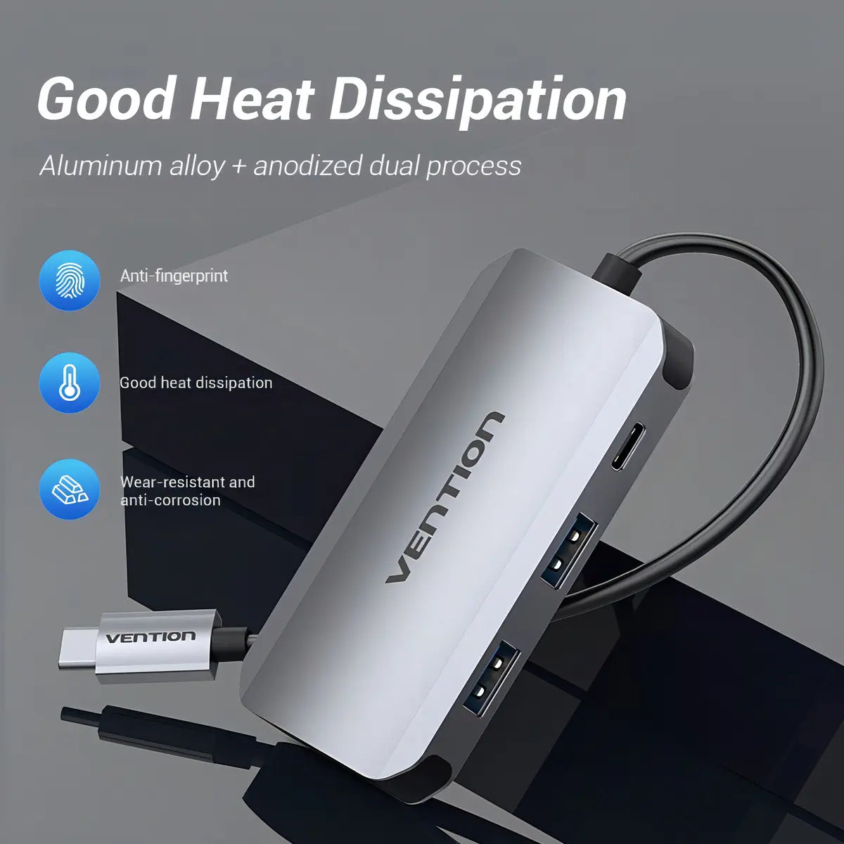 Hub Multipuerto Usb C A Usb 3,0 X 4 + Carga Pc Mac Vention