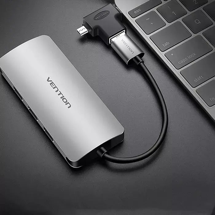 Doble Adaptador Usb 3,0 A Usb Tipo C Y Micro Usb Vention Negro