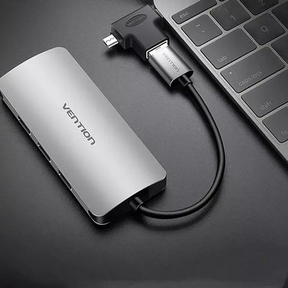 Doble Adaptador Usb 3,0 A Usb Tipo C Y Micro Usb Vention Negro