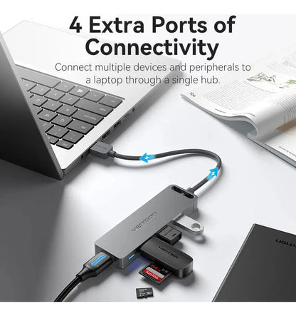 Hub Multipuerto Usb 3,0 X4 5 En 1 Gris Carga 0,5cm Vention Gris