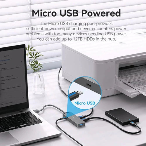 Hub Multipuerto Usb 3,0 X4 Micro Usb 5 En 1 Gris 1m Vention Gris