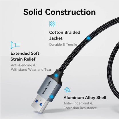 Cable Usb A 3,0 Datos 5gbps Aluminio Trenzado 3m Vention Gris Oscuro