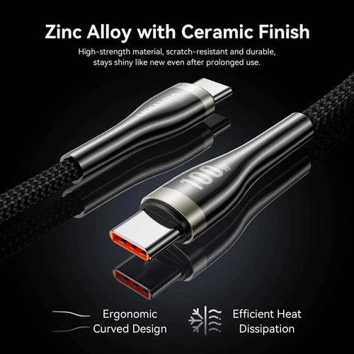 Cable Usb C Vention 1,2 Metros Carga Rapida 100w Trenzado Negro