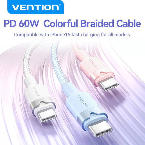 Cable Usb C Trenzado Carga Rapida Vention 60w 3a 1 Metro Negro