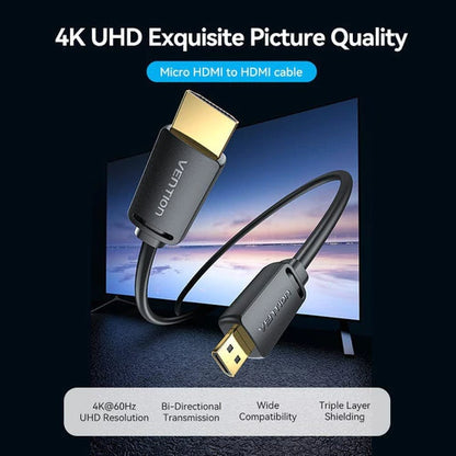 Cable Micro Hdmi A Hdmi 2,0 2m Bidireccional 4k Hdr Vention