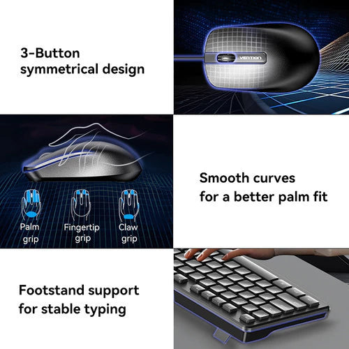 Kit Combo Teclado + Mouse Vention Cableado Usb Con Ñ Español Negro Negro