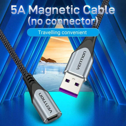 Cable Usb Magnetico 1m Para Ficha Desmontable Usb C Vention Negro