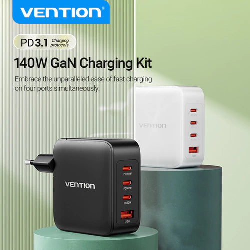 Kit Cargador Pared Carga Rapida 140w Bivolt + Cable Vention