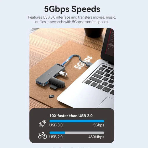 Hub Multipuerto Usb 3,0 X4 Micro Usb 5 En 1 Gris 1m Vention Gris
