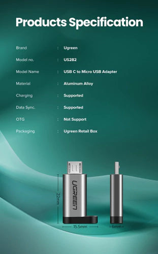 Ficha Adaptador Usb Tipo C Hembra A Micro Usb Macho Ugreen Gris