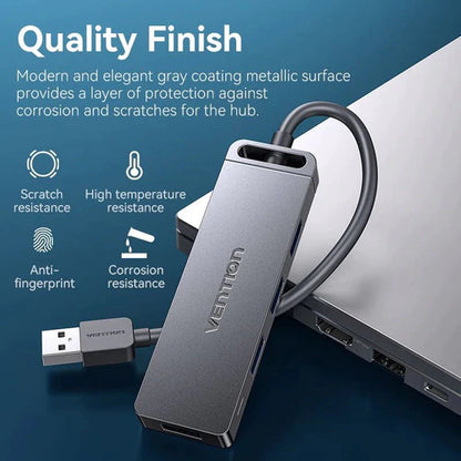 Hub Multipuerto Usb 3,0 X4 Micro Usb 5 En 1 Gris 1m Vention Gris