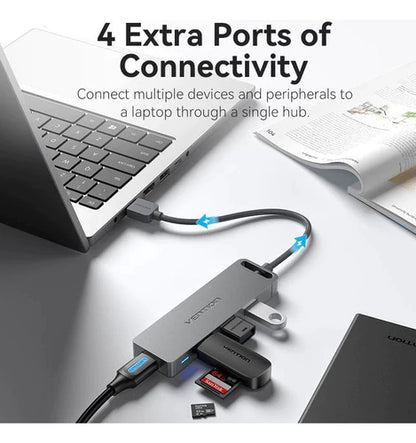 Hub Multipuerto Usb 3,0 X4 Micro Usb 5 En 1 Gris 1m Vention Gris