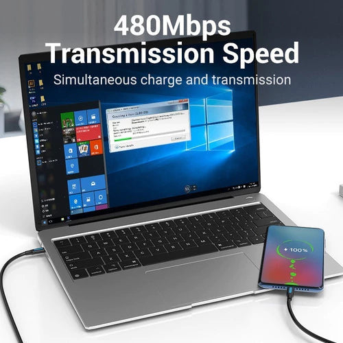 Cable Usb C Carga Y Datos 3a 60w 2 Metros Aluminio Vention Negro