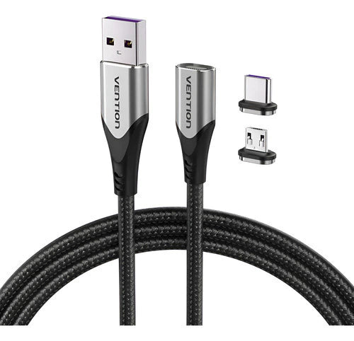 Cable Usb Magnetico 1m Para Ficha Desmontable Usb C Vention Negro