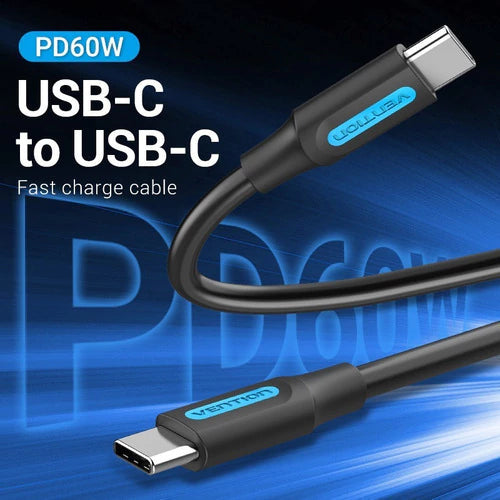 Cable Usb C Carga Y Datos 3a 60w 2 Metros Aluminio Vention Negro