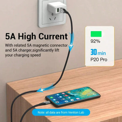 Cable Usb Magnetico 1m Para Ficha Desmontable Usb C Vention Negro