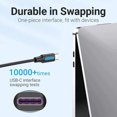 Cable Usb C Carga Y Datos 3a 60w 2 Metros Aluminio Vention Negro